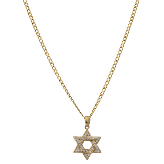 9ct Gold Cubic Zirconia Star of David Pendant With Chain
