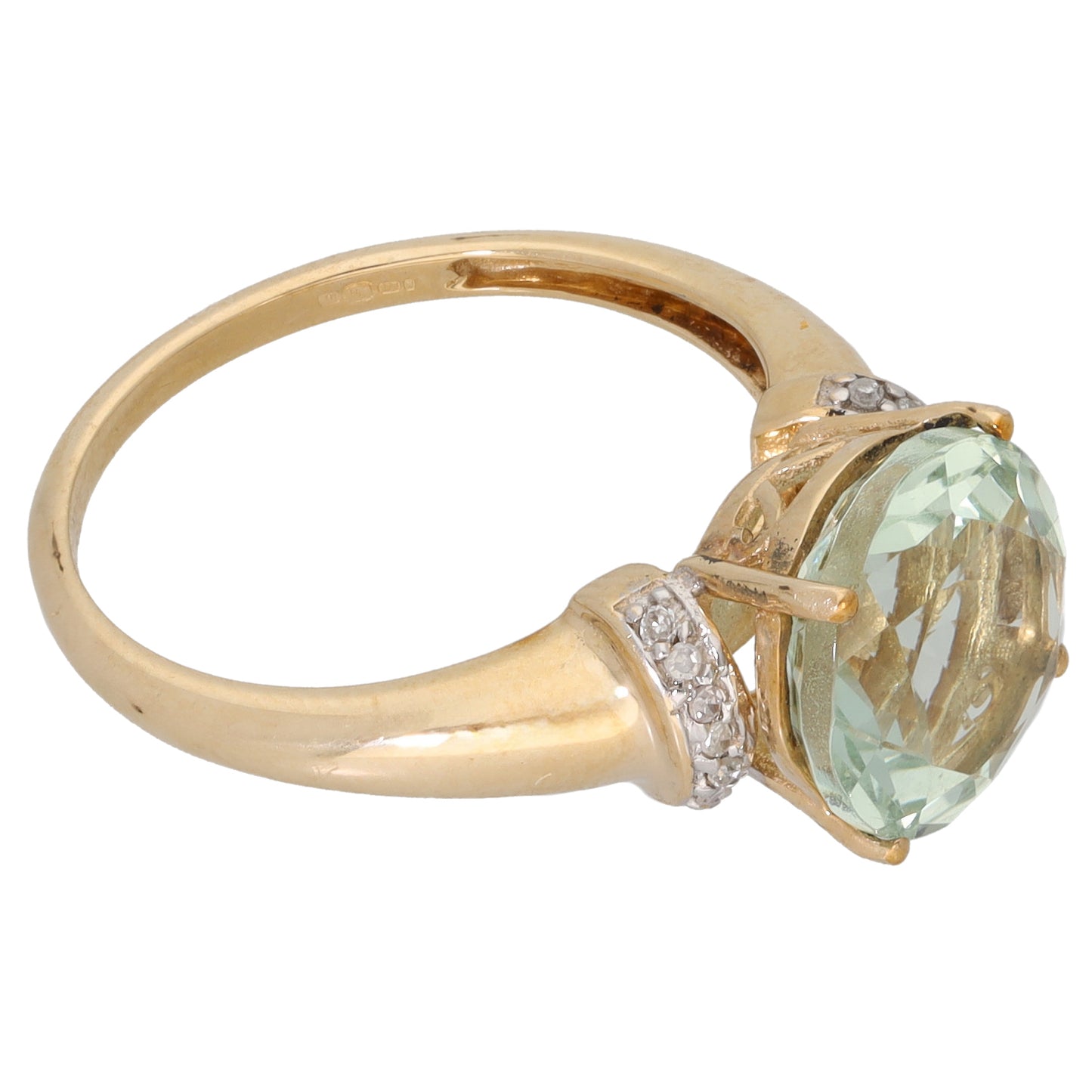 9ct Gold 0.07ct Diamond & Green Quartz Dress/Cocktail Ring Size O