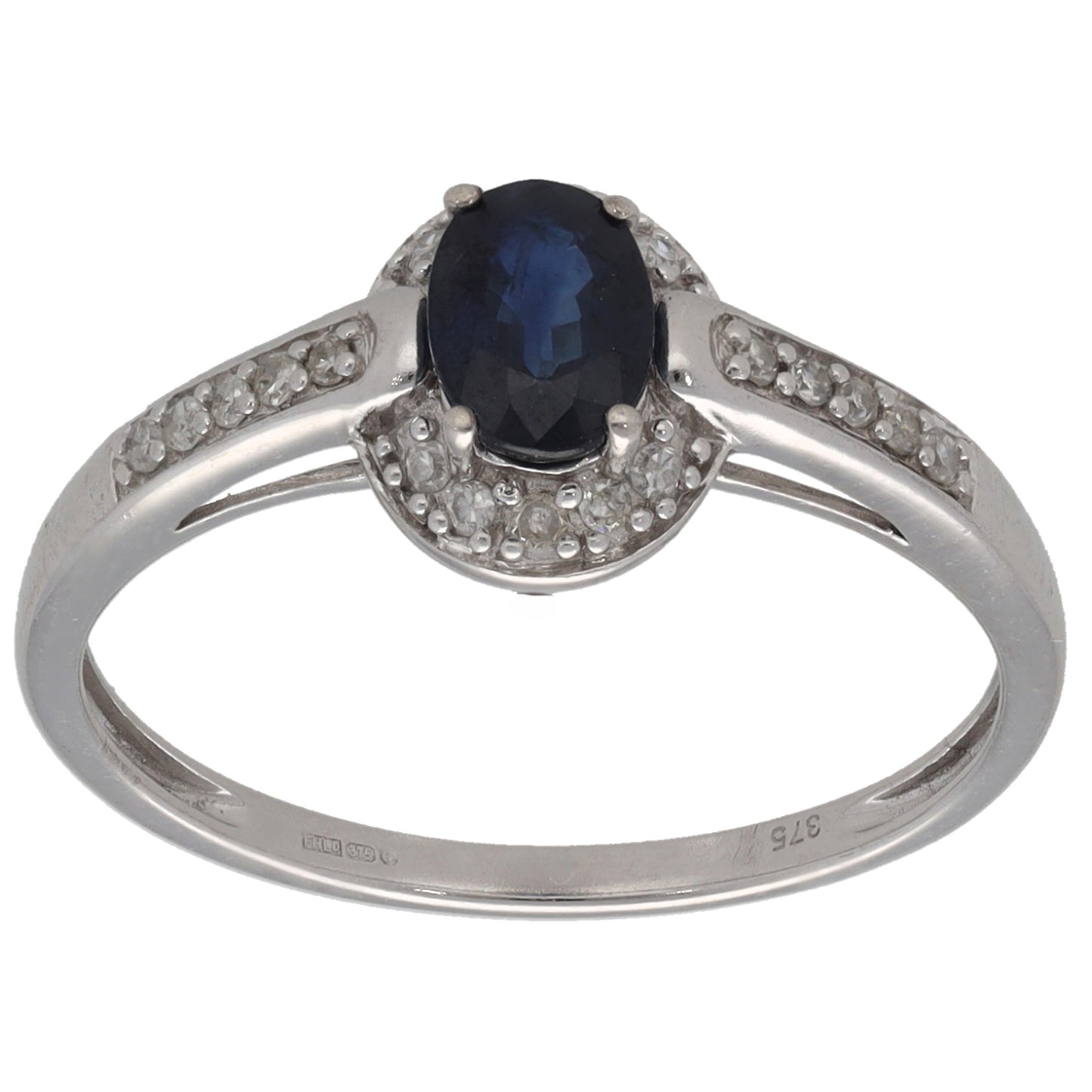 9ct White Gold Sapphire & 0.10ct Diamond Dress/Cocktail Ring Size N