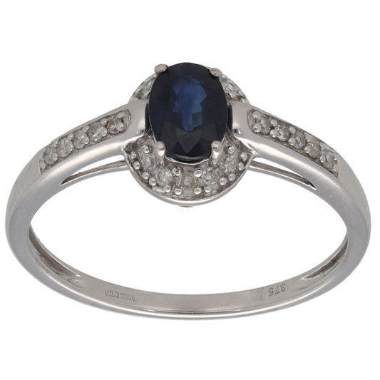 9ct White Gold Sapphire & 0.10ct Diamond Dress/Cocktail Ring Size N