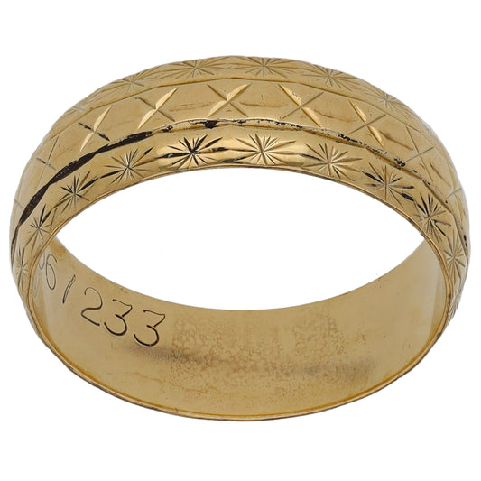 9ct Gold Patterned Wedding Ring Size L