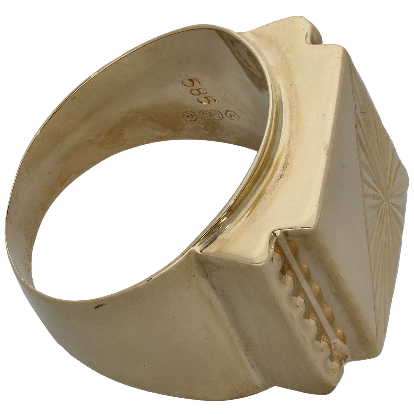 14ct Gold Patterned Signet Ring Size X