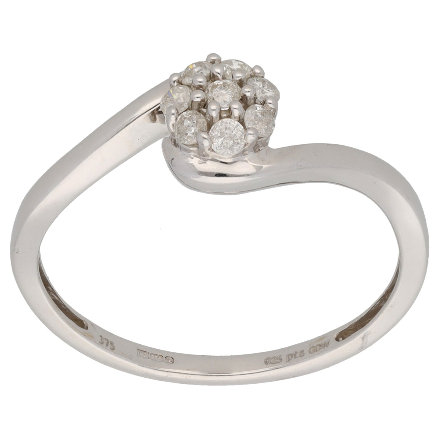 9ct White Gold 0.25ct Diamond Dress/Cocktail Ring Size V