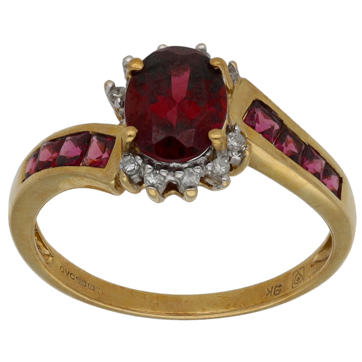 9ct Gold Garnet & 0.10ct Diamond Dress/Cocktail Ring Size O