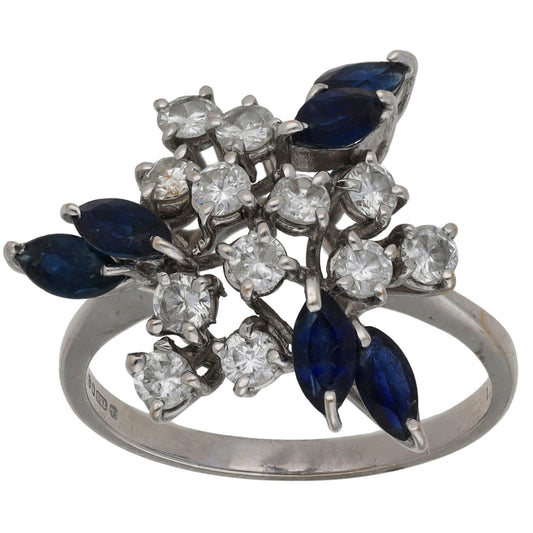 18ct White Gold 0.84ct Diamond & Sapphire Dress/Cocktail Ring Size Q