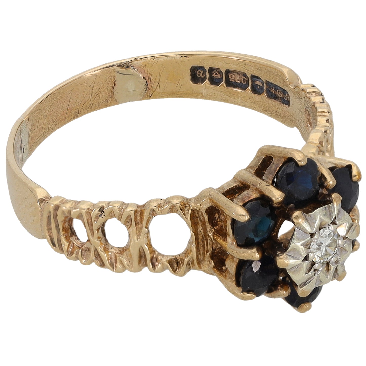 9ct Gold 0.05ct Diamond & Sapphire Dress/Cocktail Ring Size S