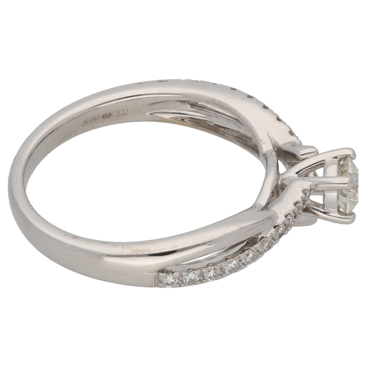 18ct White Gold 0.35ct Diamond Solitaire Ring With Accent Stones Size N