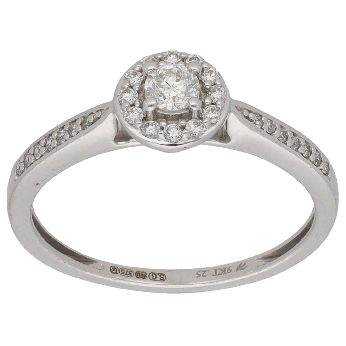 9ct White Gold 0.25ct Diamond Dress/Cocktail Ring Size M