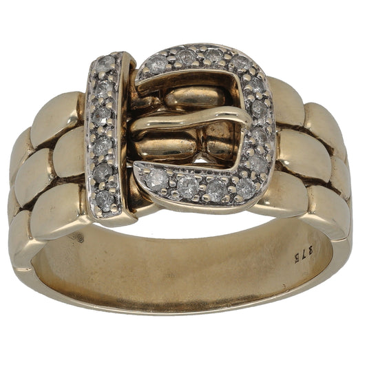 9ct Gold 0.18ct Diamond Buckle Ring Size V