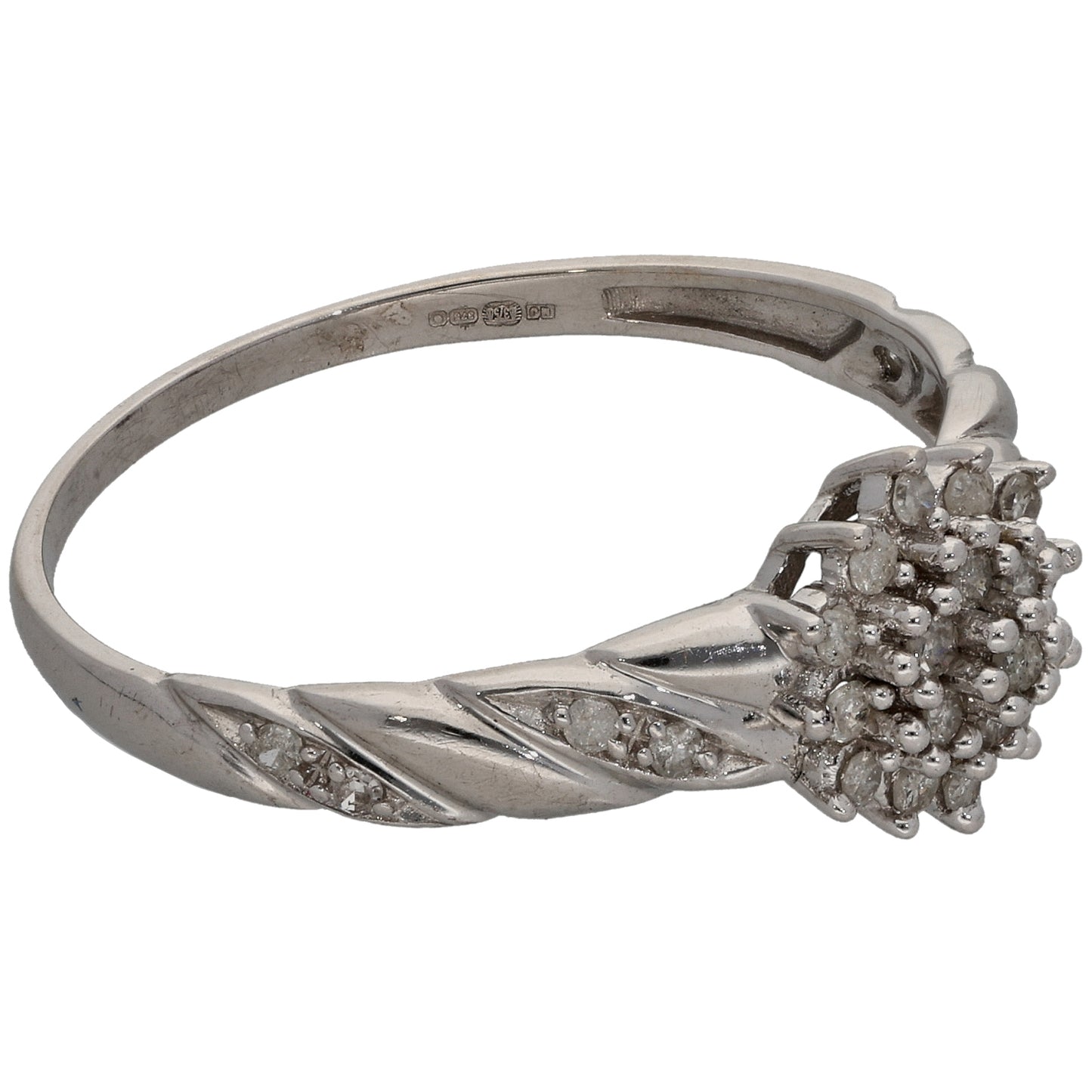 9ct White Gold 0.25ct Round Diamond Cluster Ring Size U