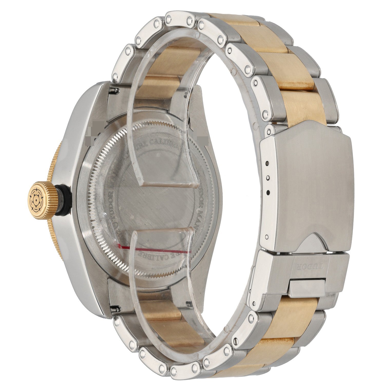 Tudor Heritage Black Bay, champagne dial inside a 41mm stainless steel case, with a gold and steel link bracelet, rear image