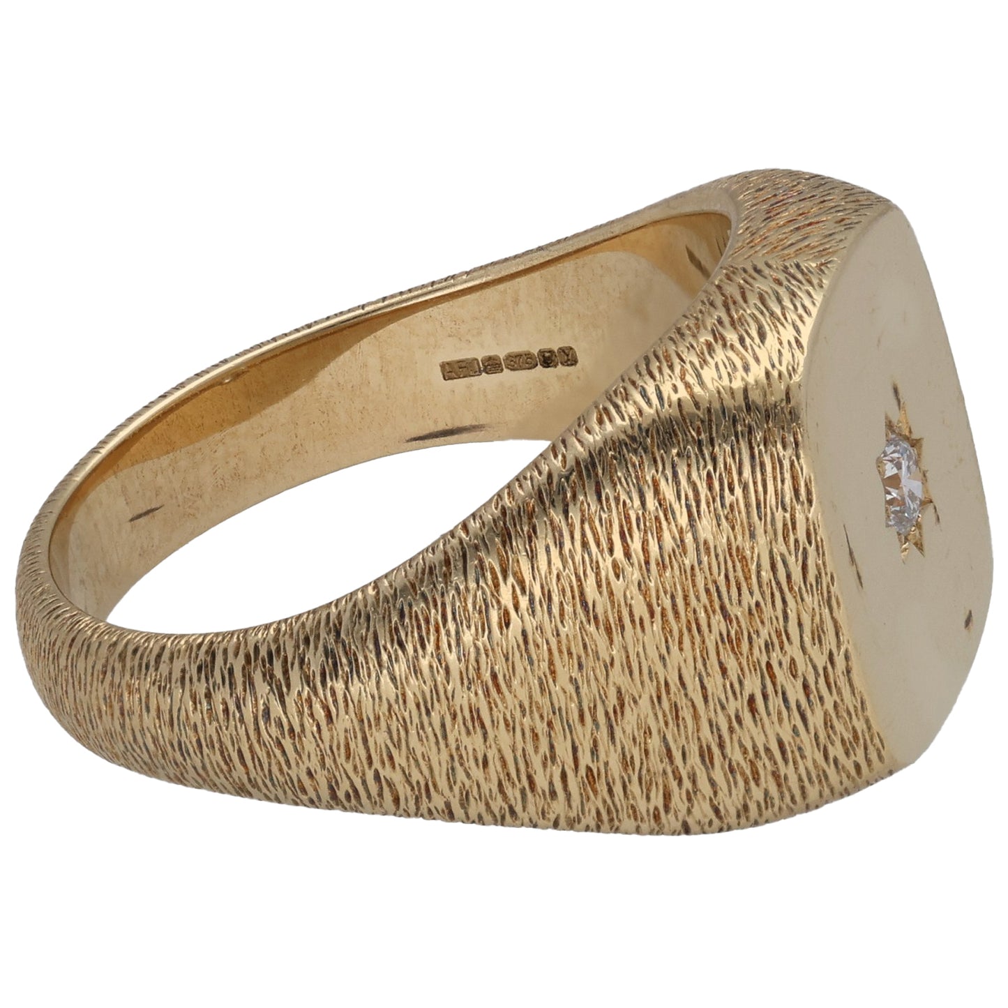 9ct Gold 0.10ct Diamond Single Stone Signet Ring Size S