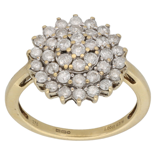 9ct Gold 1.00ct Diamond Cluster Ring Size M