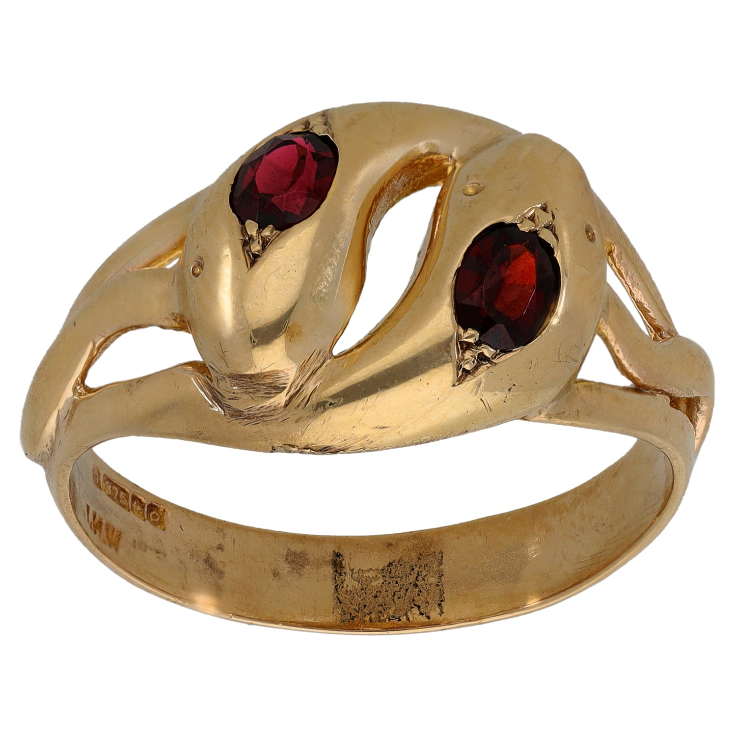 9ct Gold Garnet Snake Ring Size Y