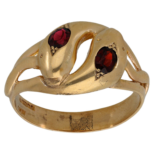 9ct Gold Garnet Snake Ring Size Y
