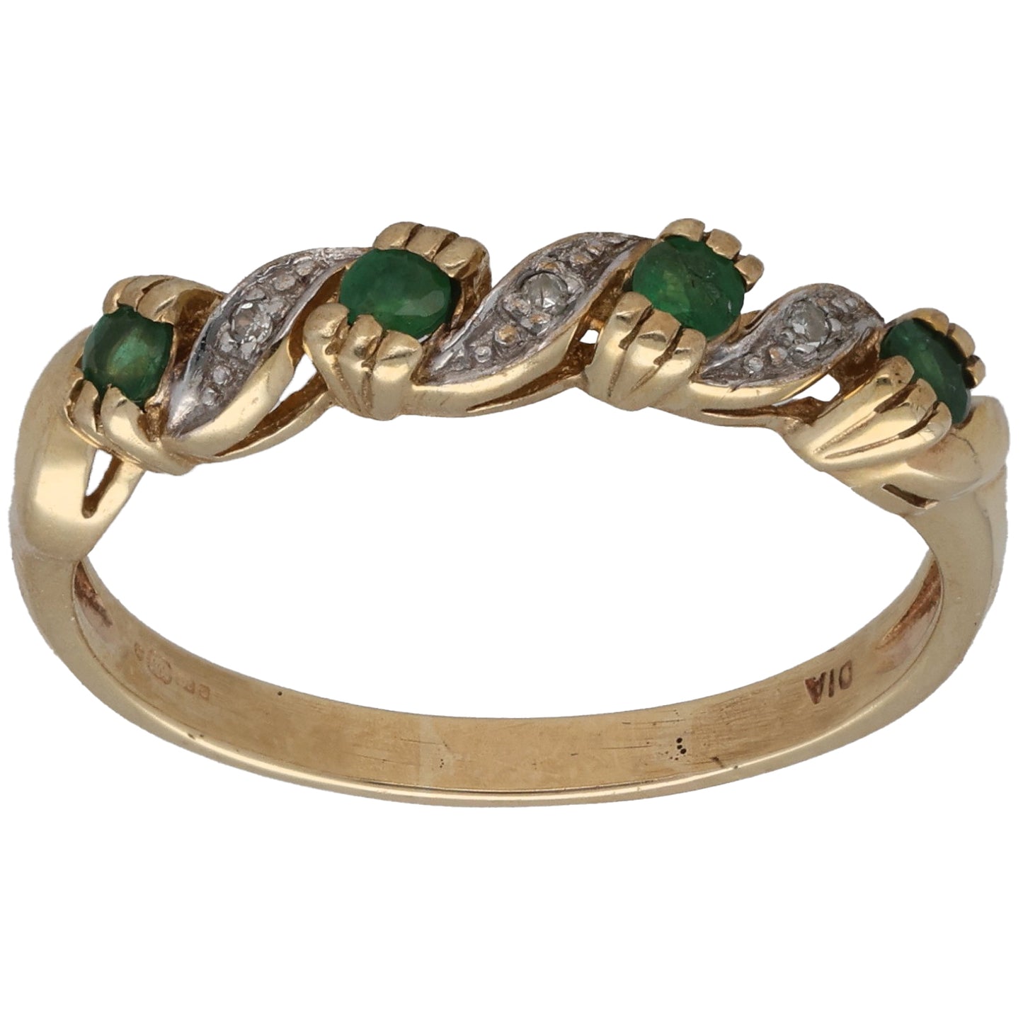 9ct Gold Emerald & 0.015ct Diamond Half Eternity Ring Size P