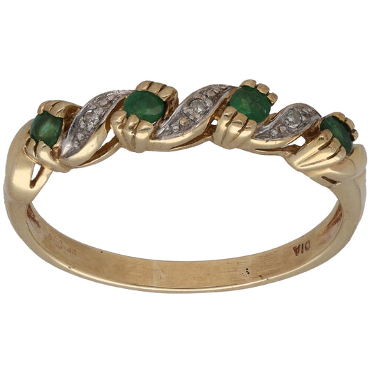 9ct Gold Emerald & 0.015ct Diamond Half Eternity Ring Size P