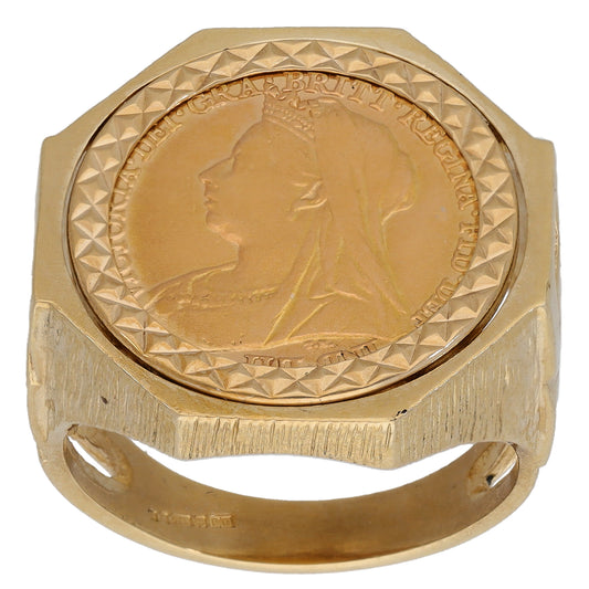 9ct Gold Full Sovereign Coin Ring Size V