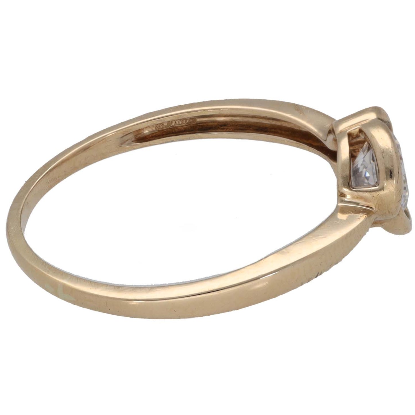 9ct gold CZ ring side view with square setting and clear stone, size S