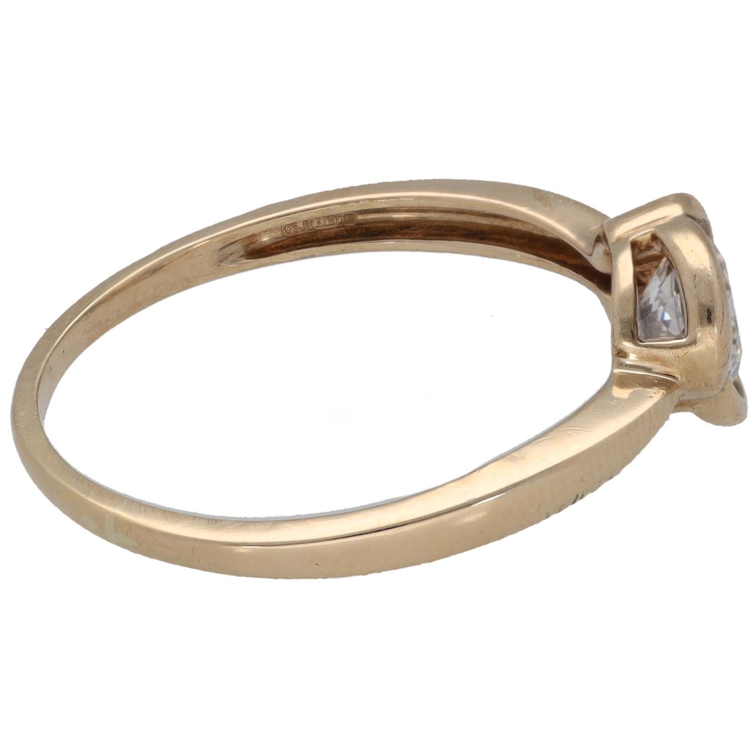 9ct gold CZ ring side view with square setting and clear stone, size S