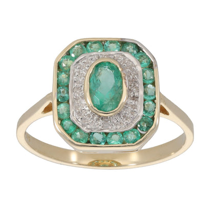 New 9ct Gold 0.02ct Diamond & Emerald Dress/Cocktail Ring