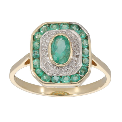 New 9ct Gold 0.02ct Diamond & Emerald Dress/Cocktail Ring