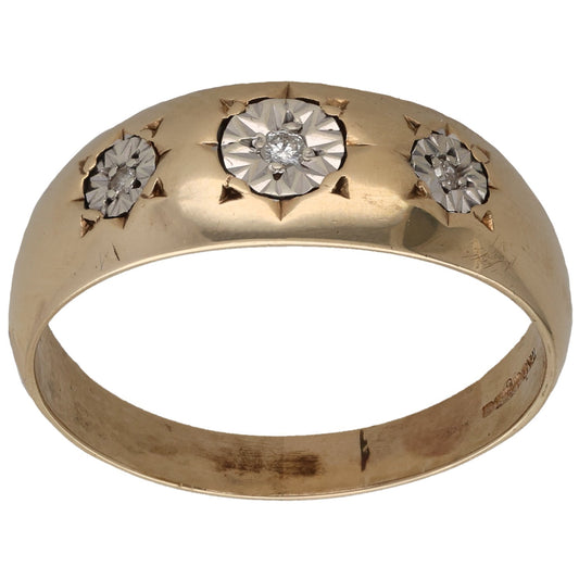 9ct Gold 0.05ct Diamond Trilogy Ring Size X