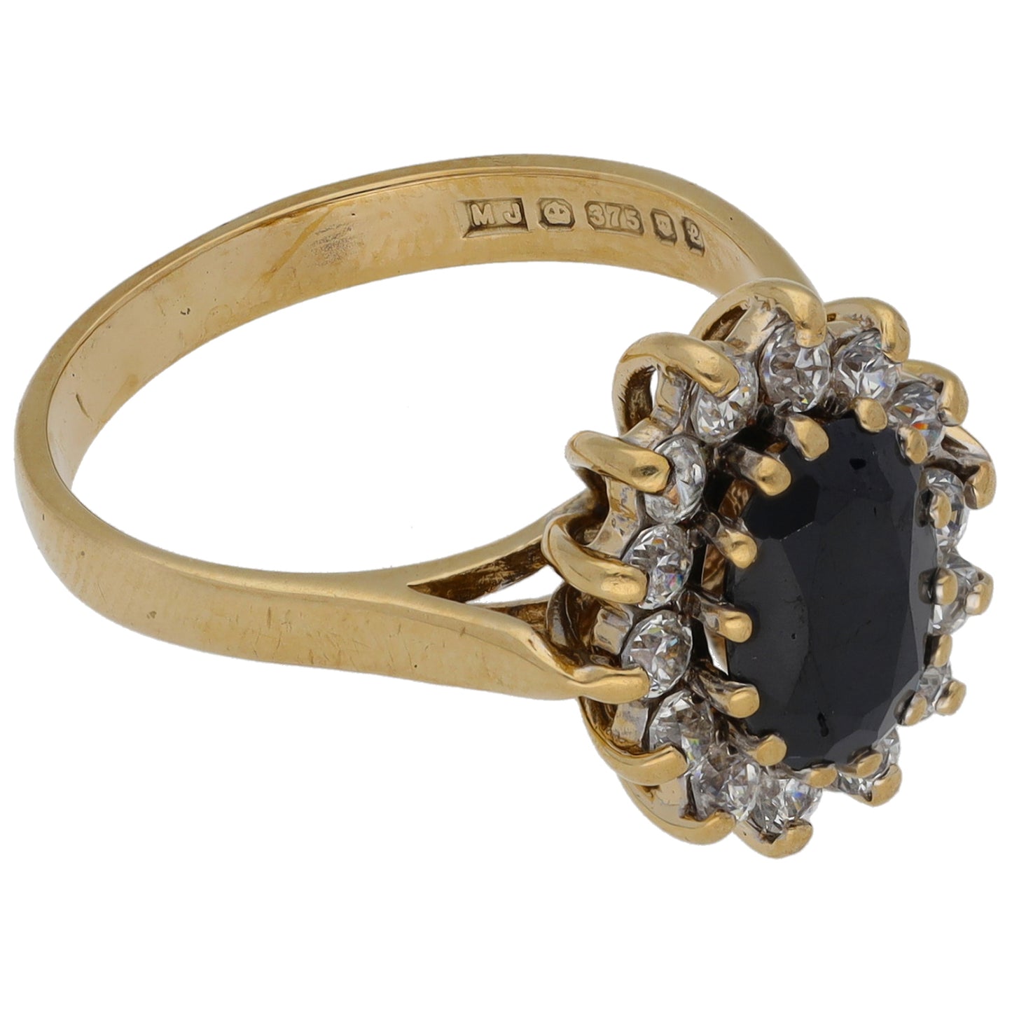 9ct Gold Sapphire & Cubic Zirconia Dress/Cocktail Ring Size L