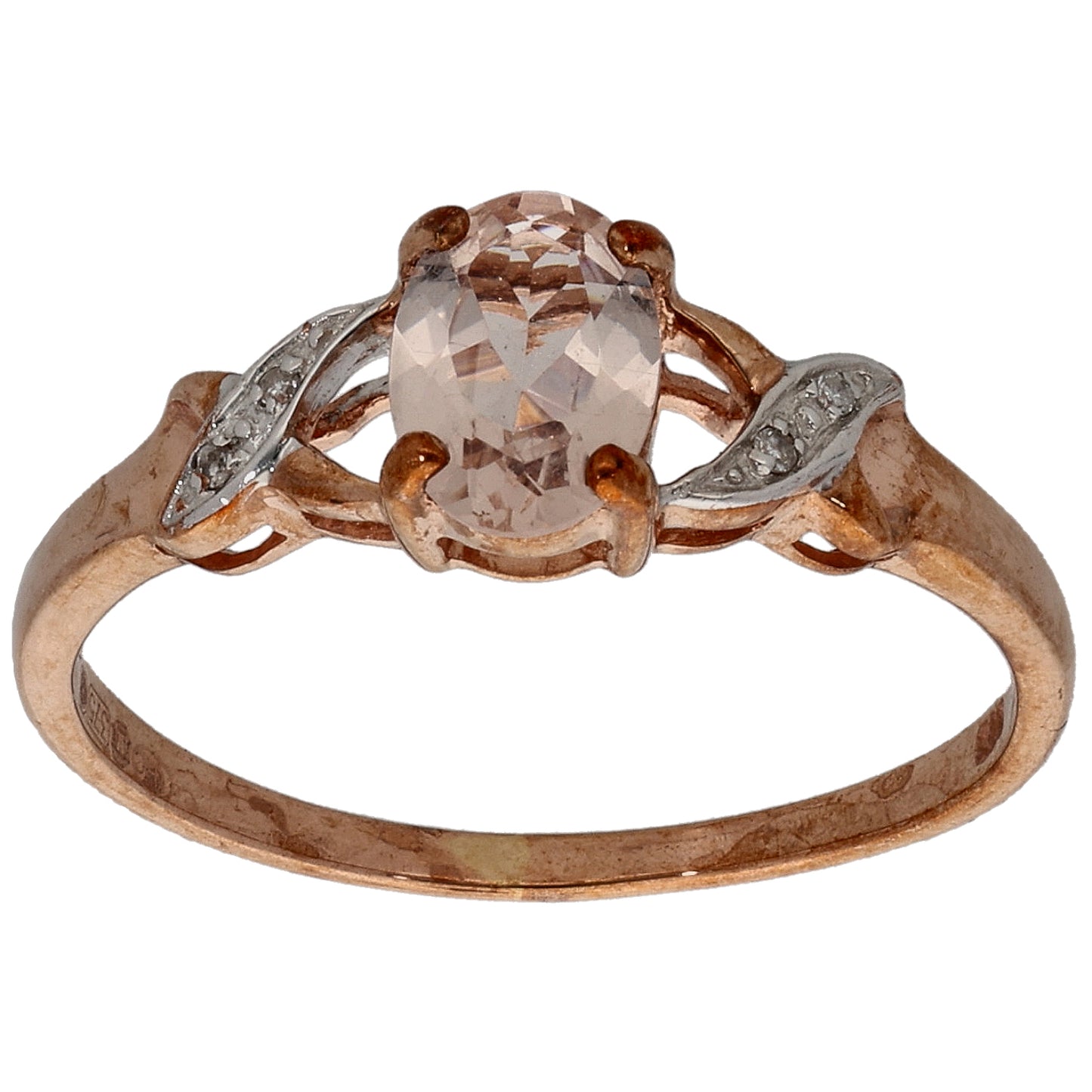 9ct Rose Gold 0.01ct Diamond & Morganite Dress/Cocktail Ring Size P