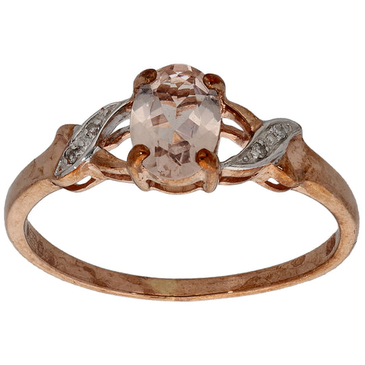 9ct Rose Gold 0.01ct Diamond & Morganite Dress/Cocktail Ring Size P