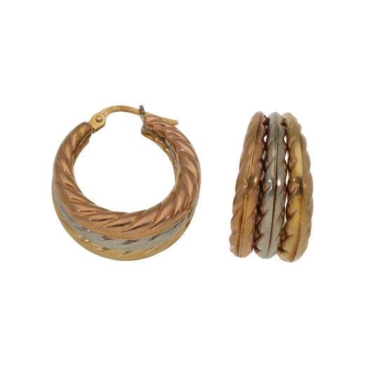9ct Tricolour Gold Creole Earrings