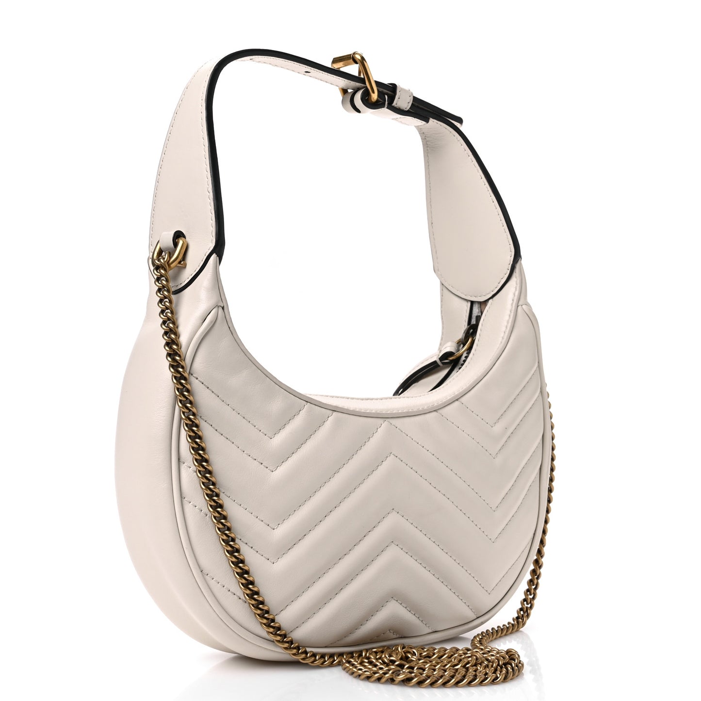 Gucci GG Marmont Half-Moon Shaped Mini Calfskin Matelasse Leather Bag - Marmo