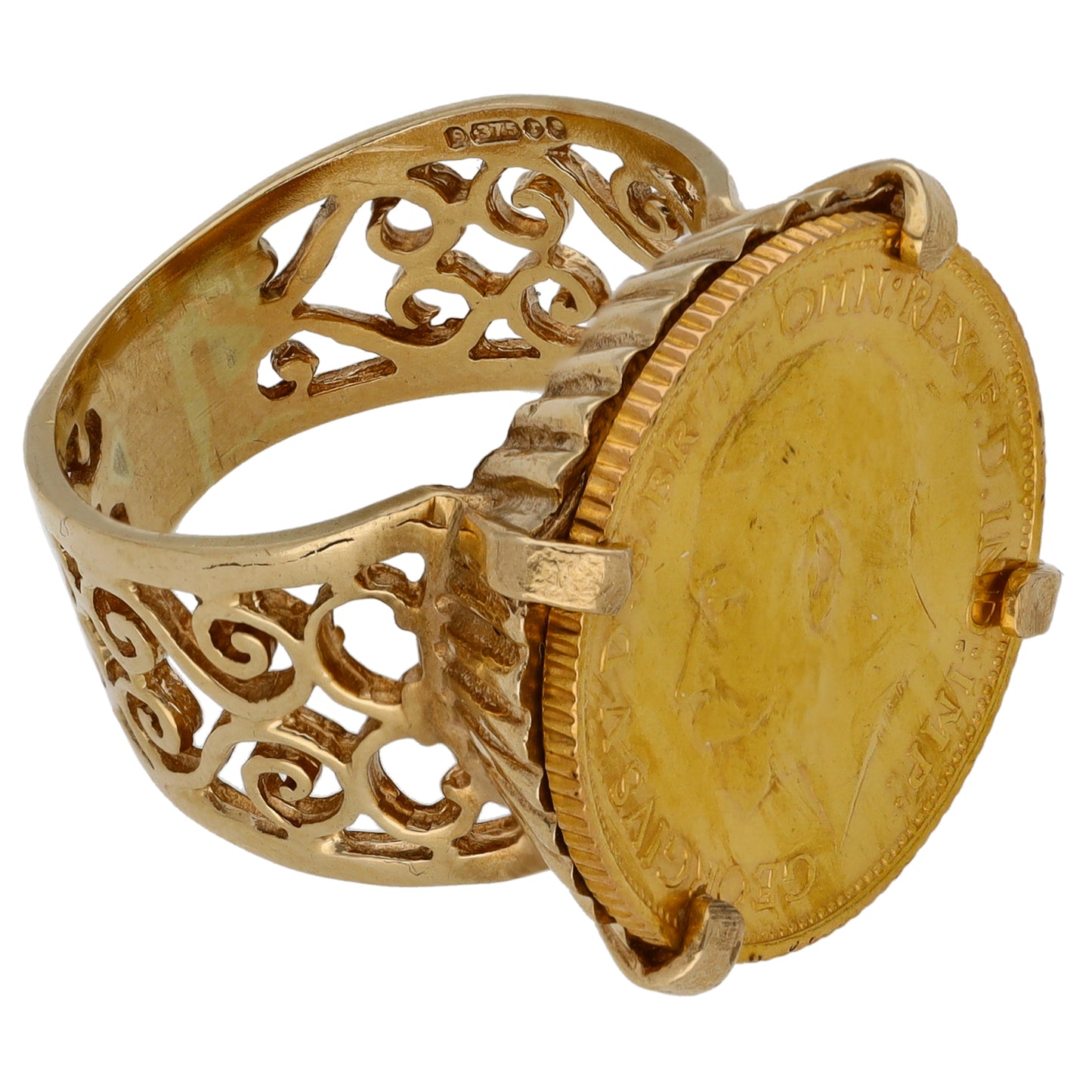 9ct Gold Half Sovereign Coin Ring Size M