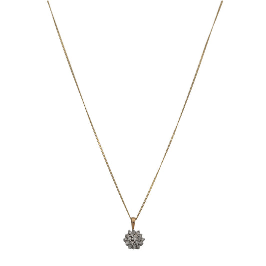 9ct Gold 0.22ct Diamond Cluster Pendant With Chain