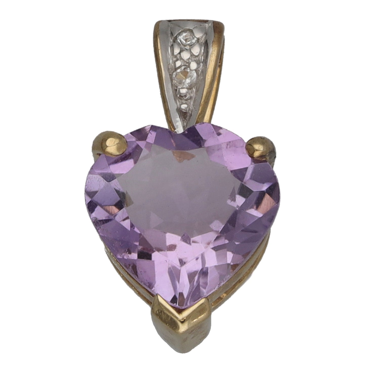 9ct Gold Amethyst & Quartz Heart Pendant