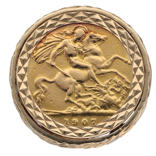 9ct Gold Half Sovereign Coin Ring Size O