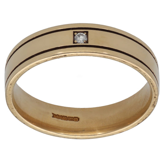9ct Gold 0.03ct Diamond Plain Single Stone Wedding Ring Size Q