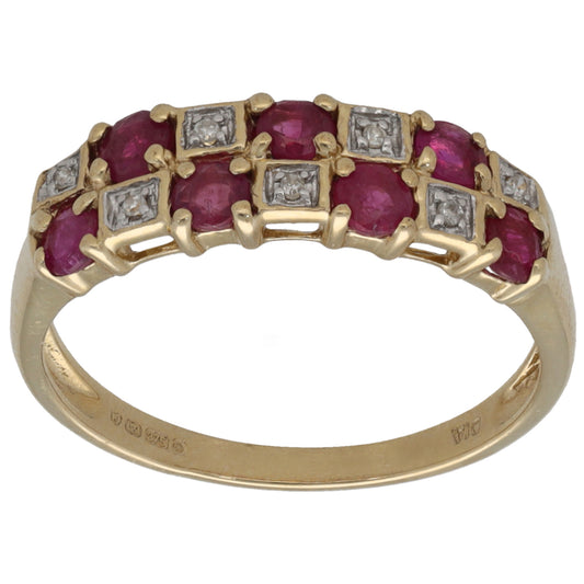 9ct Gold Ruby & 0.035ct Diamond Half Eternity Ring Size P