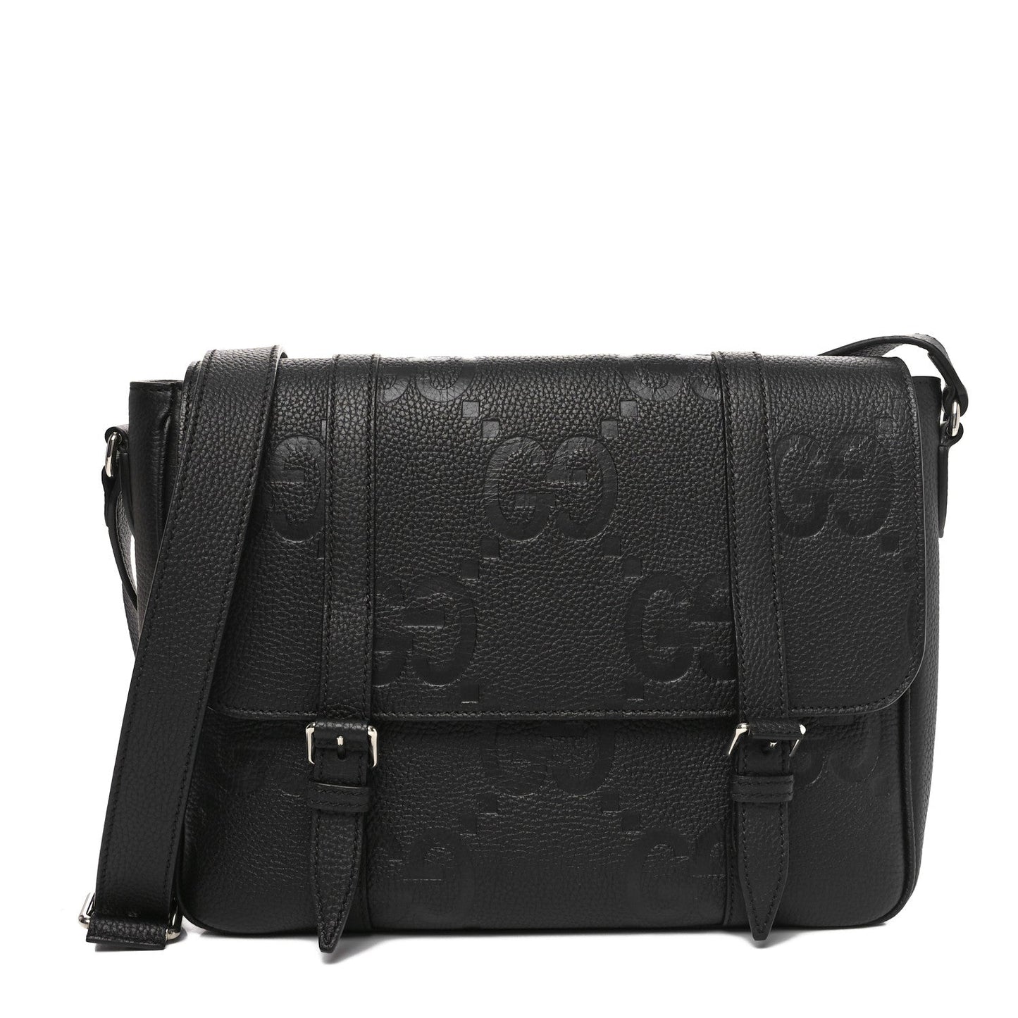Gucci Jumbo GG Medium Messenger Raffia Leather Bag - Black