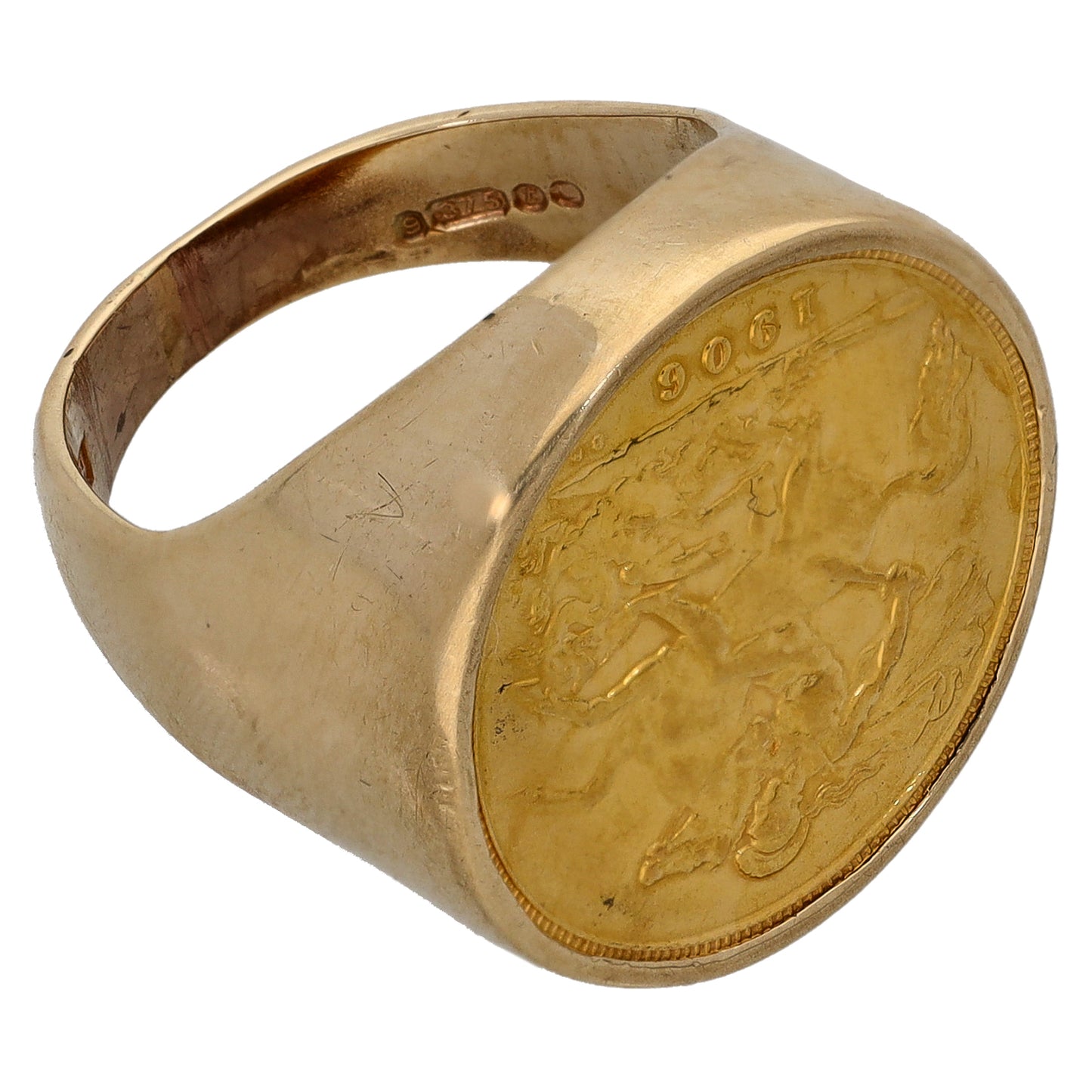 9ct Gold Hallf Sovereign Coin Ring Size L