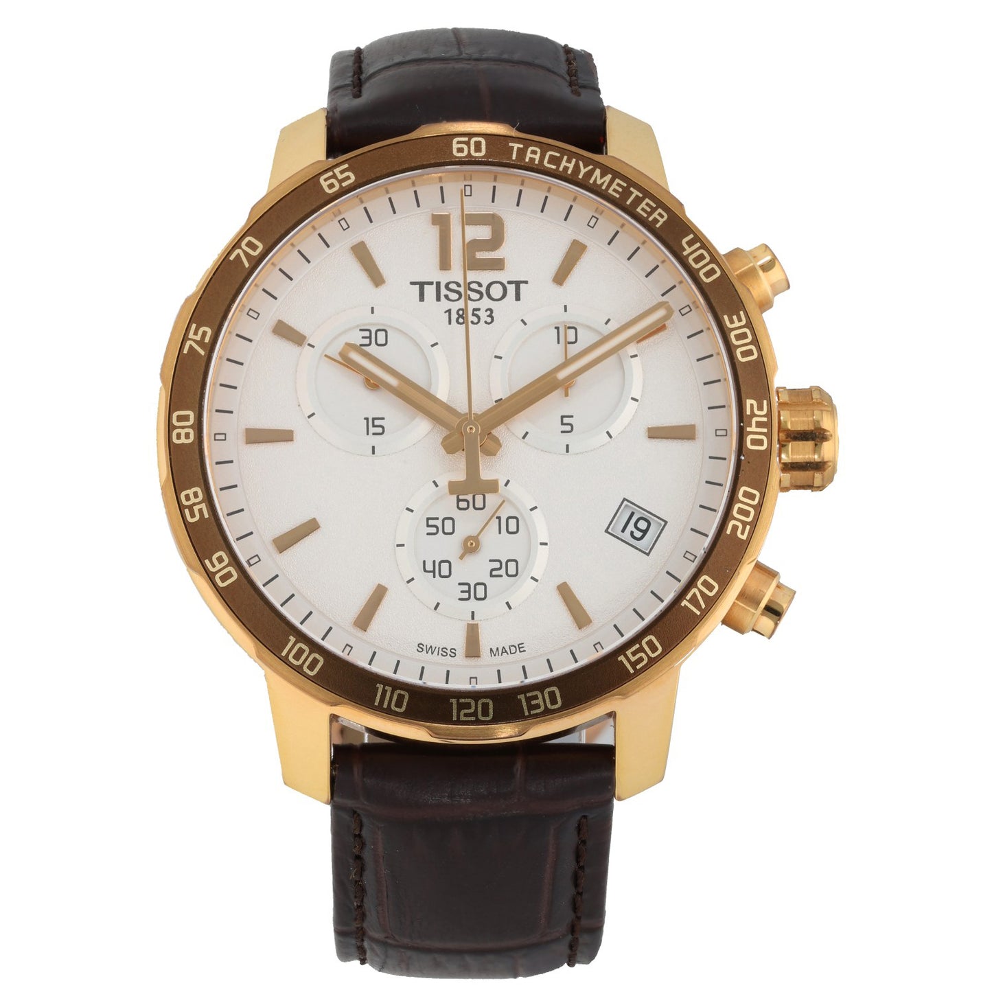 Tissot Quickster T095417A 42mm Gold Plated Stainless Steel, white dial, brown leather strap
