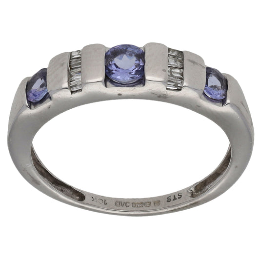 9ct Gold 0.16ct Diamond & Tanzanite Half Eternity Ring Size N
