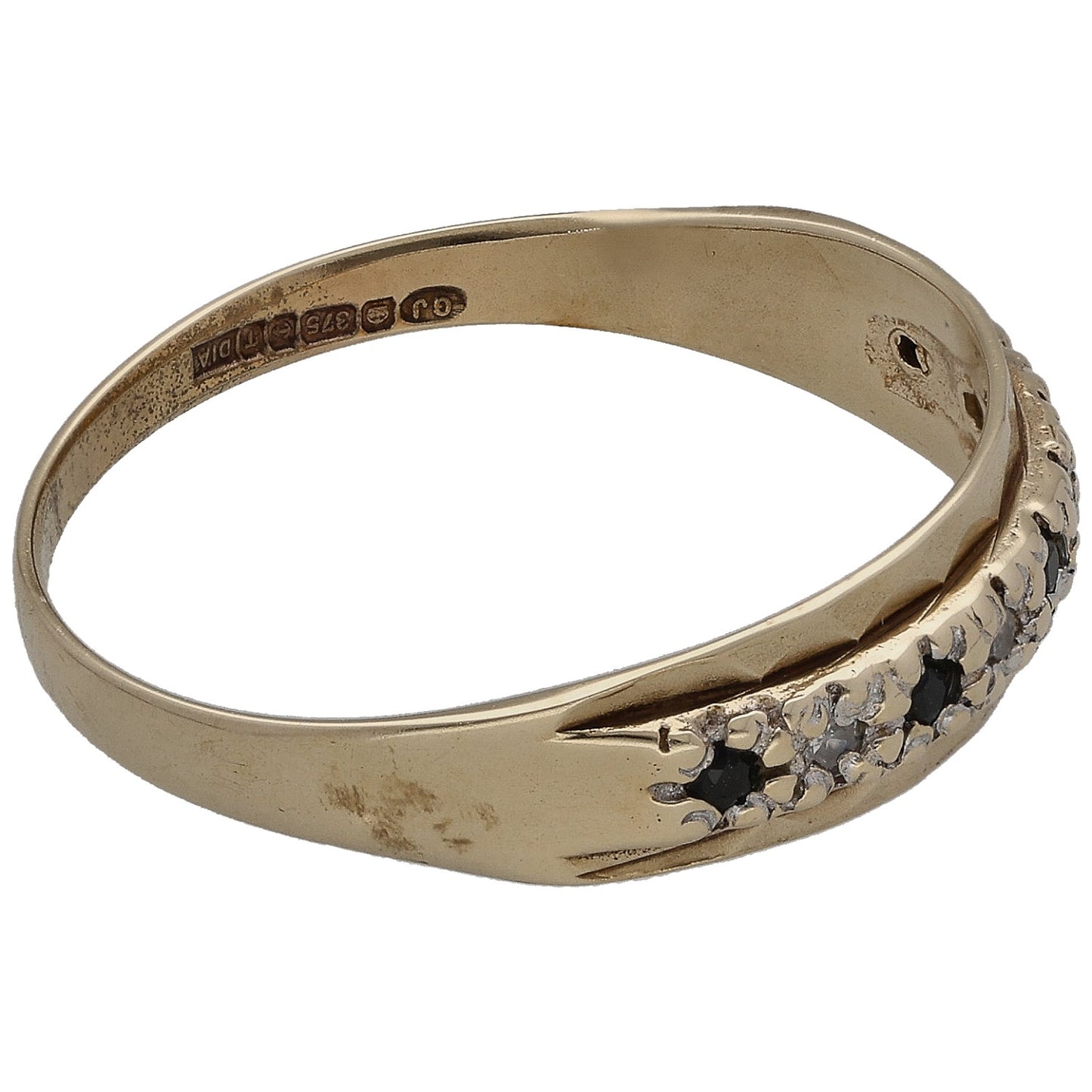 9ct Gold Sapphire & 0.04ct Diamond Half Eternity Ring Size Q