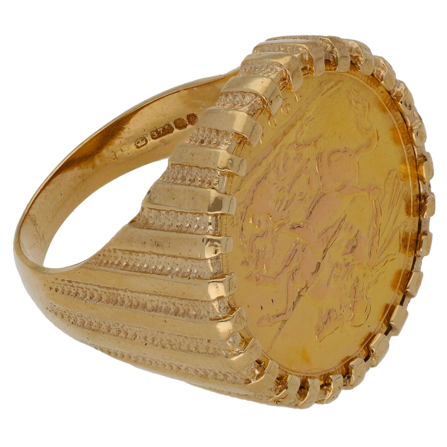 9ct Gold Full Sovereign Coin Ring Size T