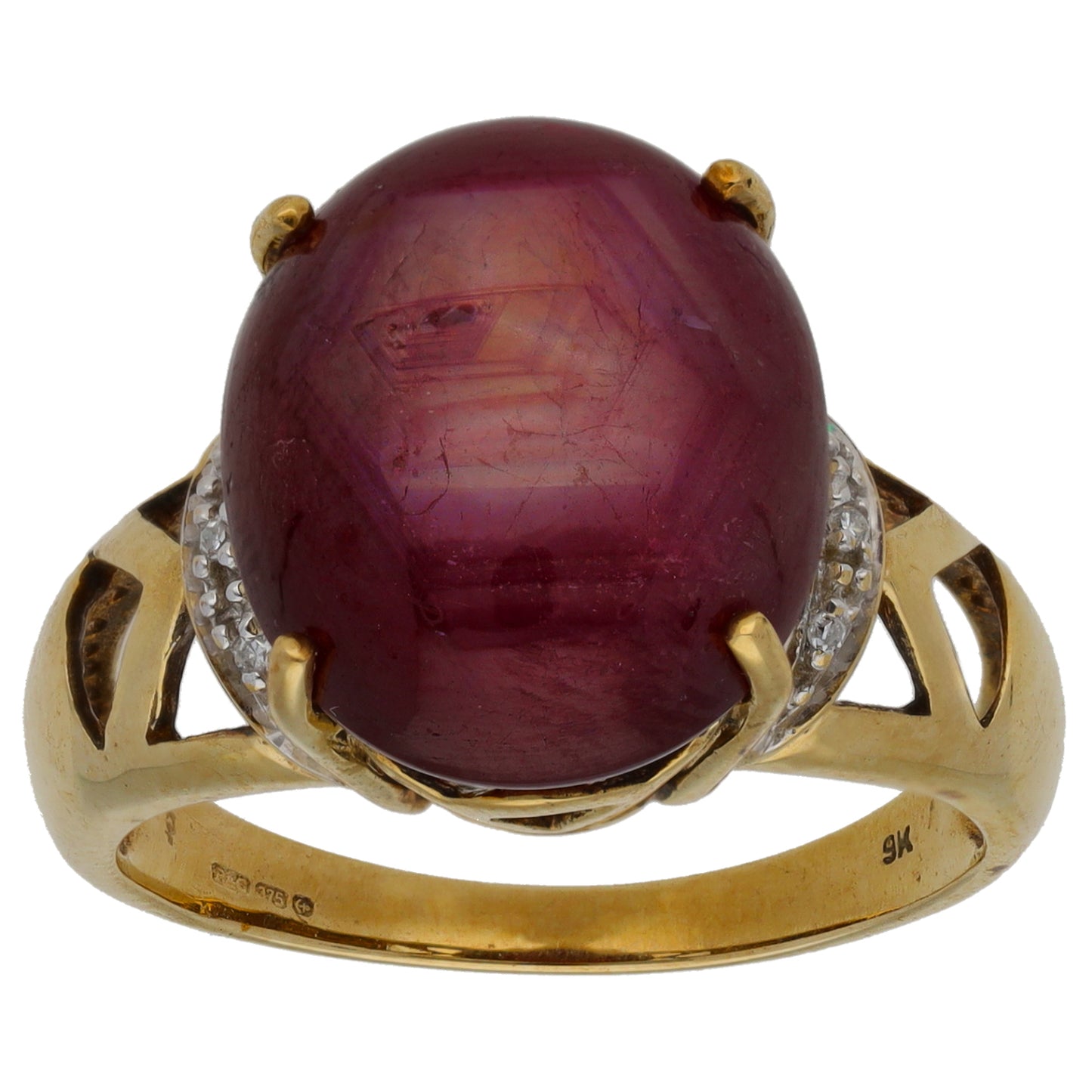 9ct Gold Ruby & 0.03ct Diamond Dress/Cocktail Ring Size N