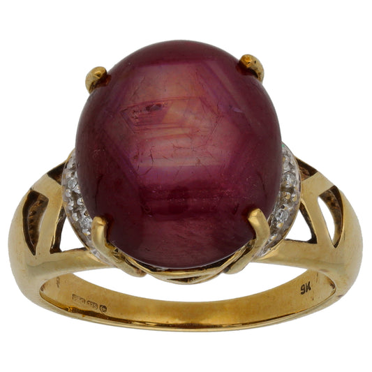 9ct Gold Ruby & 0.03ct Diamond Dress/Cocktail Ring Size N