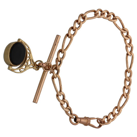 9ct Rose Gold Bloodstone & Onyx Figaro Bracelet