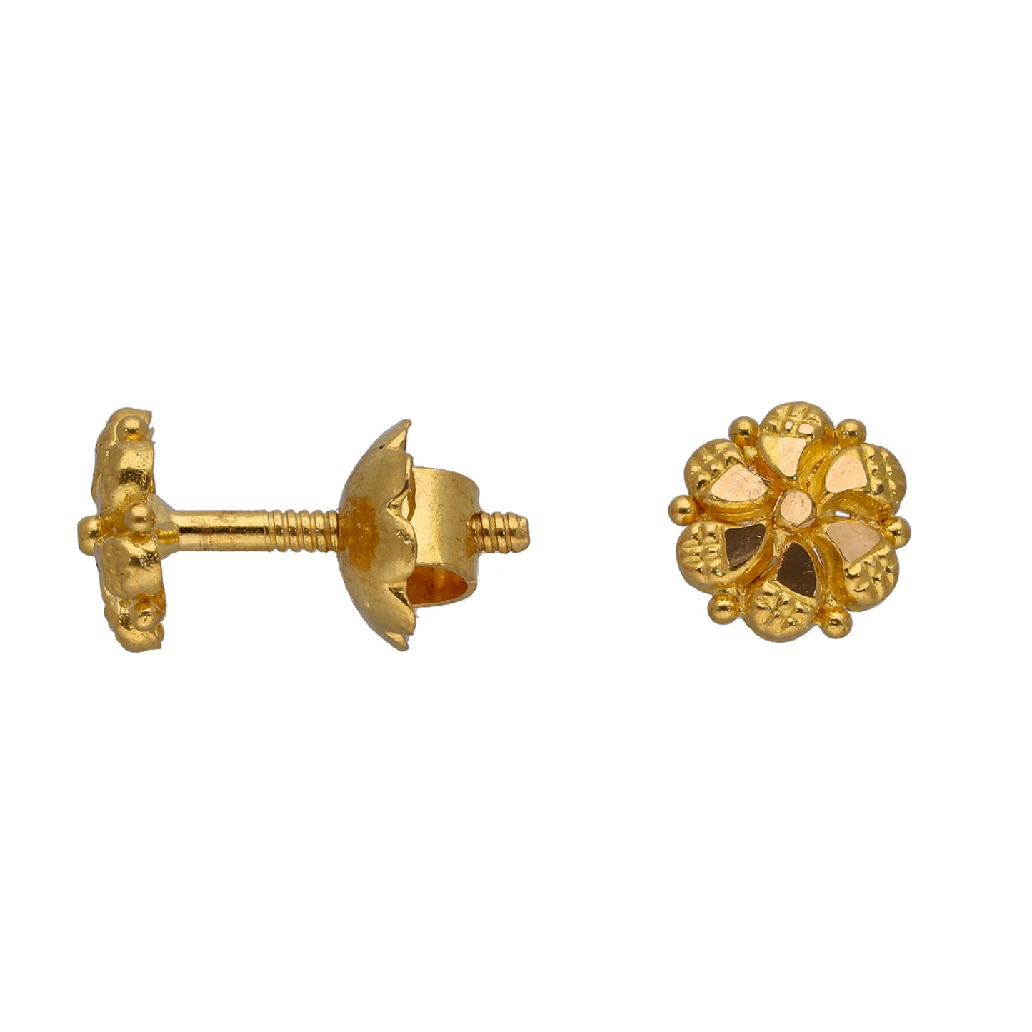 New 22ct Gold Plain Flower Stud Earrings
