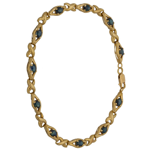 9ct Gold Sapphire Fancy Stone Set Bracelet