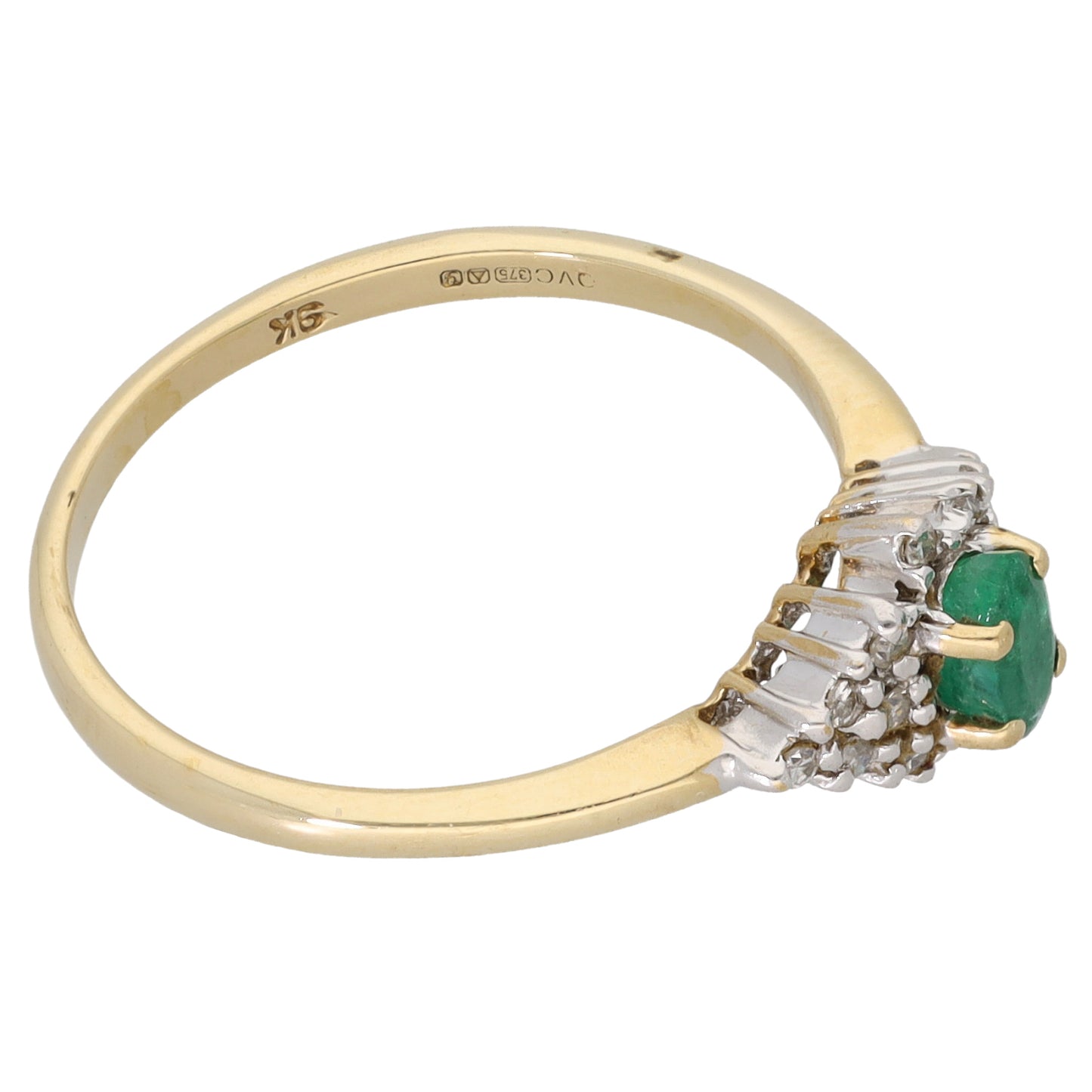 9ct Gold 0.07ct Diamond & Emerald Dress/Cocktail Ring Size O